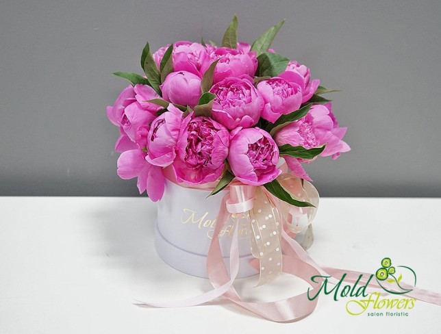 Box with pink peonies photo